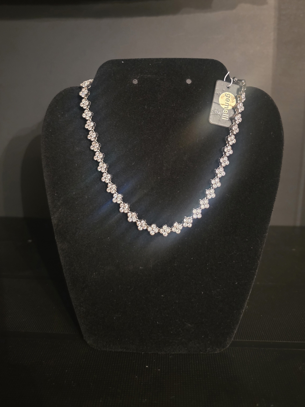 Gennelli Silver Crystal Floral Tennis Necklace - Silver